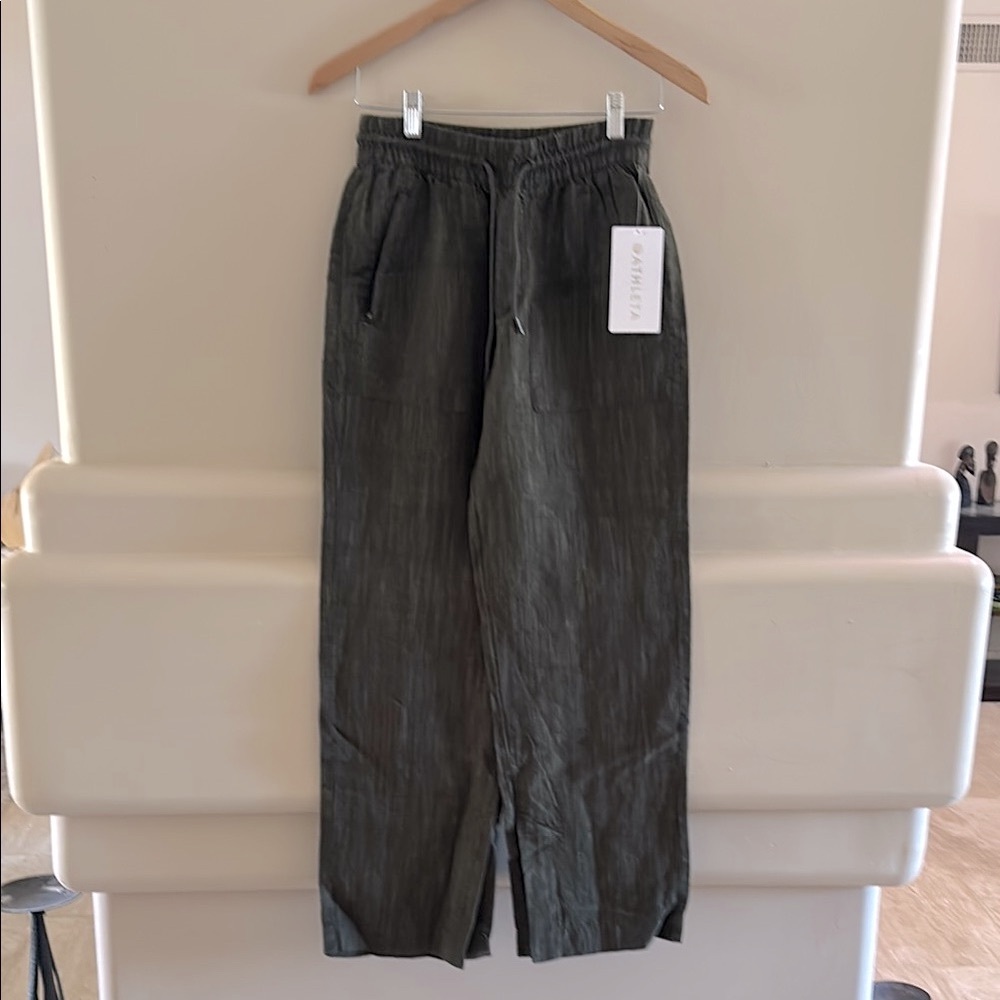 Athleta Retreat Wide Leg Linen Pants. Aspen Olive    XXS. NWT.